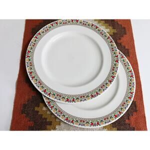 1970's Vintage Royal Doulton "Fireglow" Tulip Trimmed Set of 2 Dinner Plates